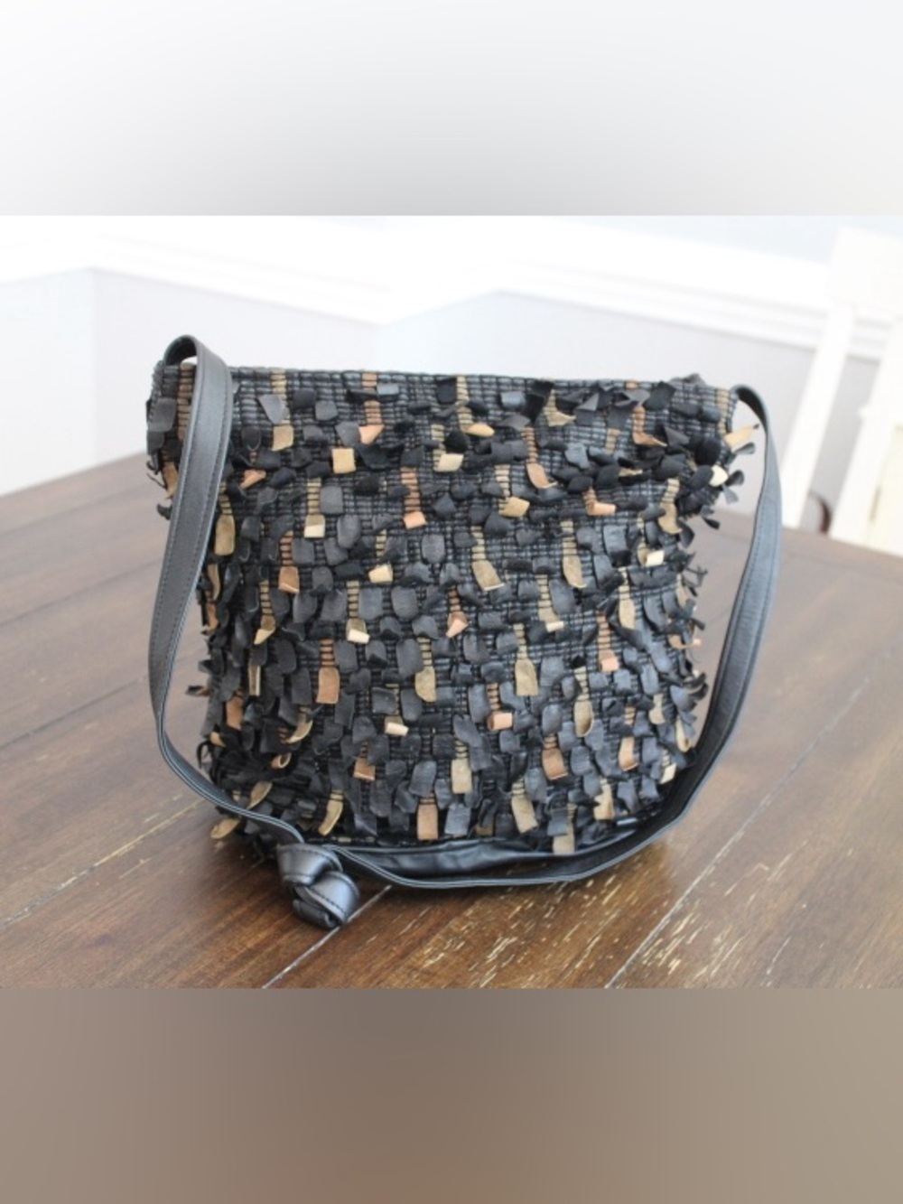 Vintage Narda designs East West woven leather cross body bag